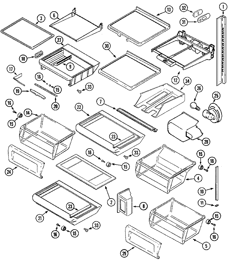 SHELVES & ACCESSORIES Diagram and Parts List for MSD2957GEQ  Maytag Refrigerator