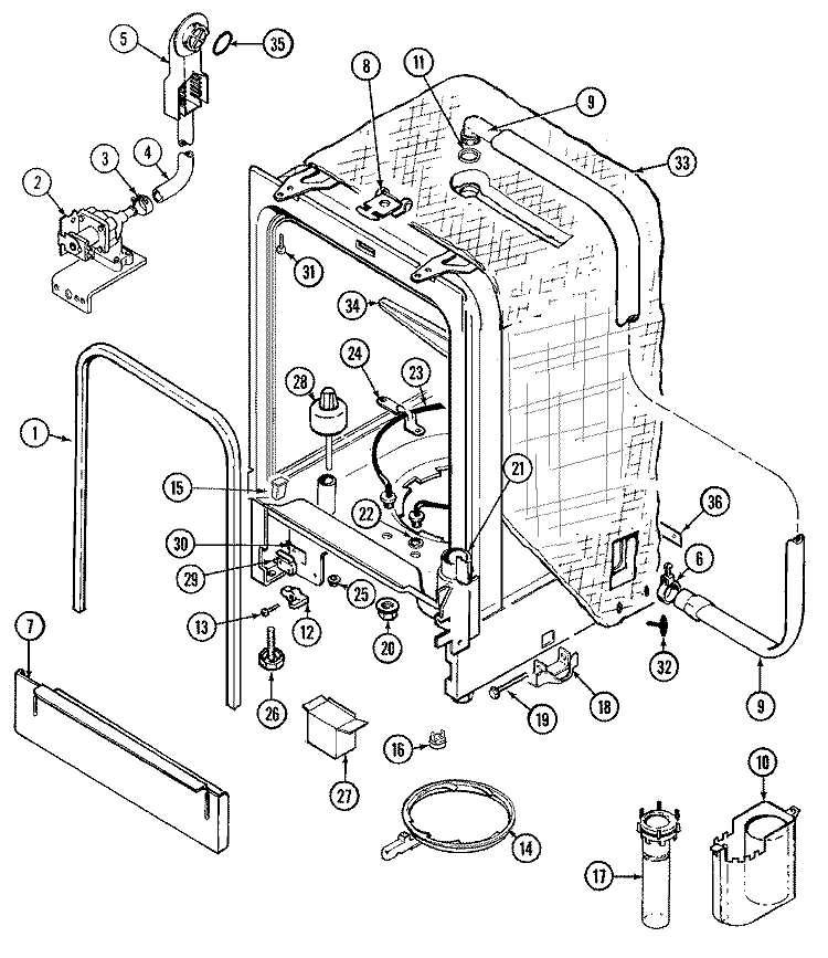 TUB Diagram and Parts List for PDB2420BWE  Maytag Dishwasher