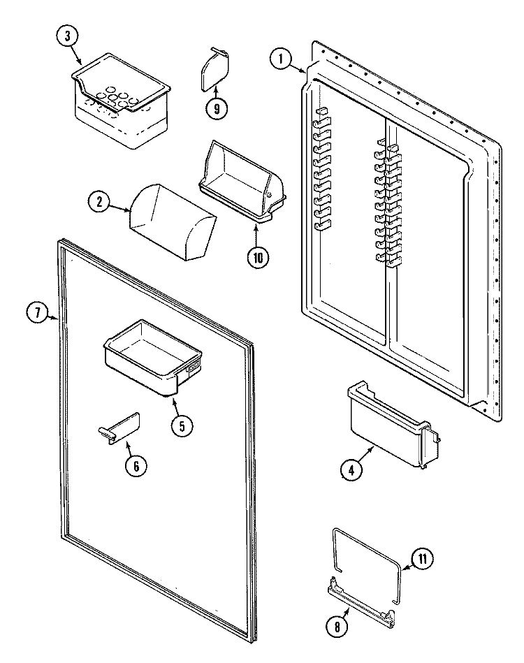 FRESH FOOD INNER DOOR Diagram and Parts List for GT2628PEFW  Maytag Refrigerator