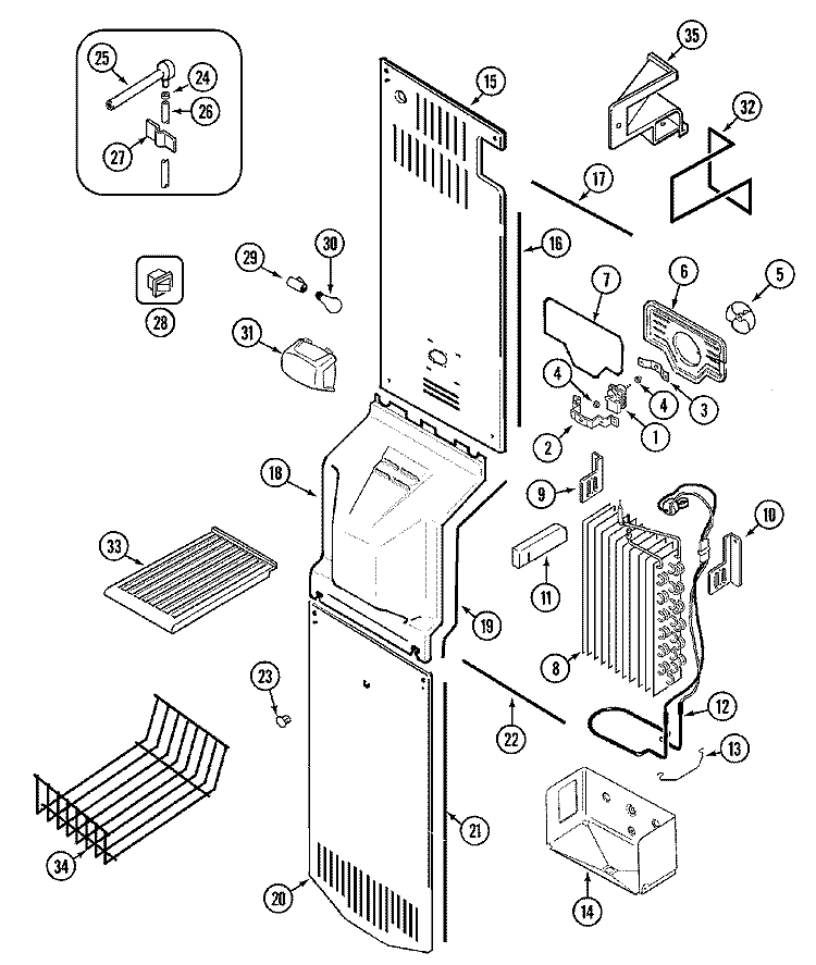 FREEZER COMPARTMENT Diagram and Parts List for GS2123SDFW  Maytag Refrigerator