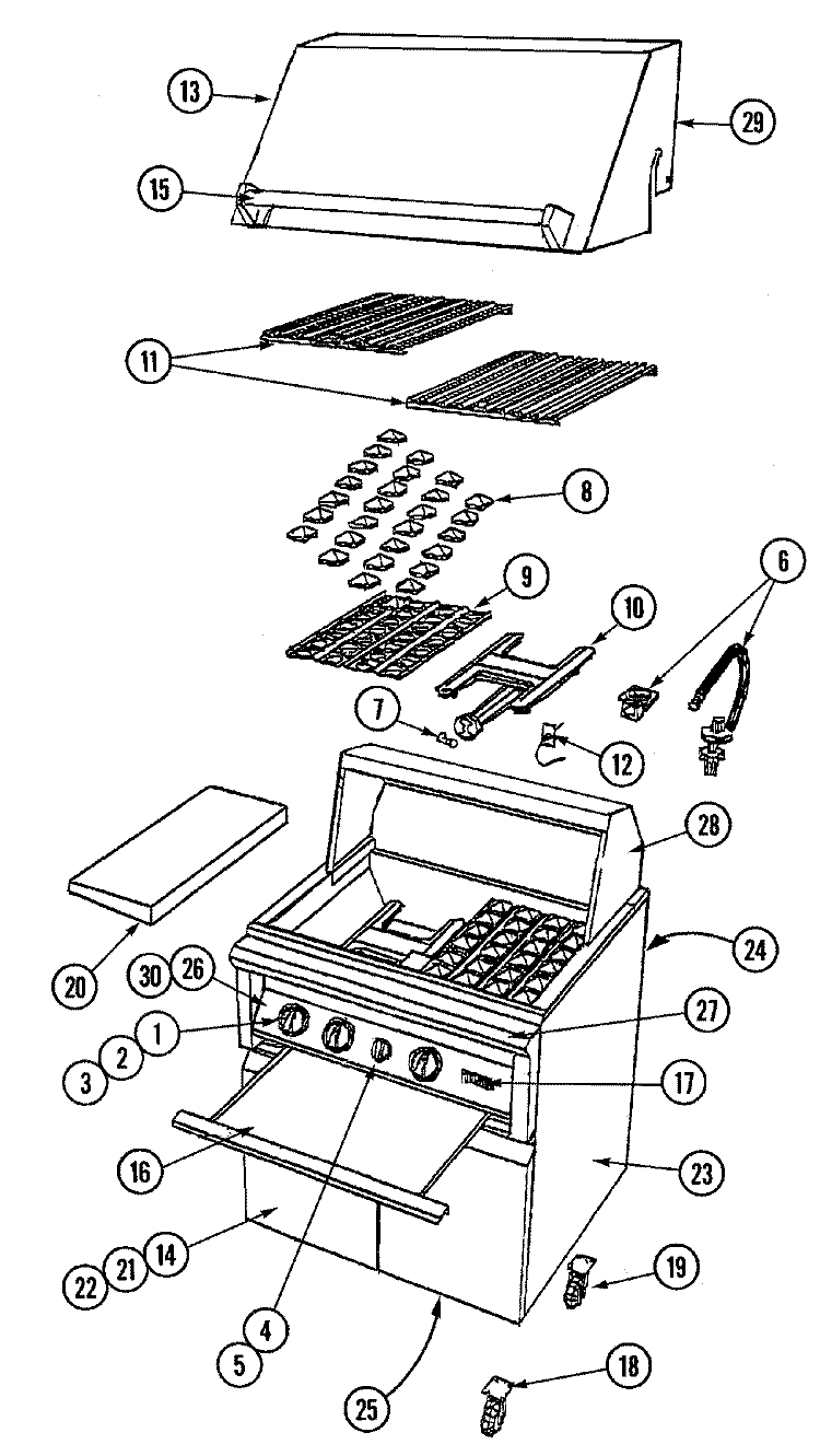 BODY Diagram and Parts List for JLG7130ADS  Jenn-Air Cooktop