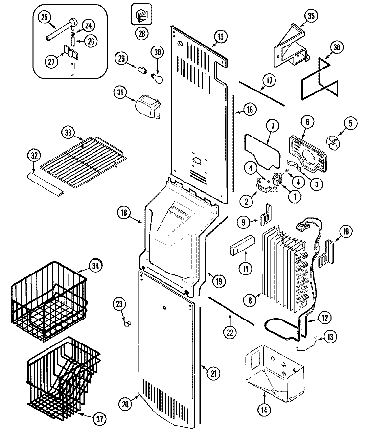 FREEZER COMPARTMENT Diagram and Parts List for GS2588EKFQ  Maytag Refrigerator