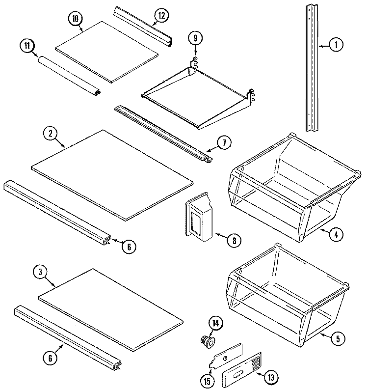SHELVES & ACCESSORIES Diagram and Parts List for ASD2120DRQ  Admiral Refrigerator