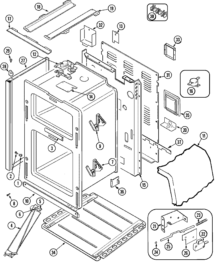 BODY Diagram and Parts List for MER6870AAW  Maytag Range