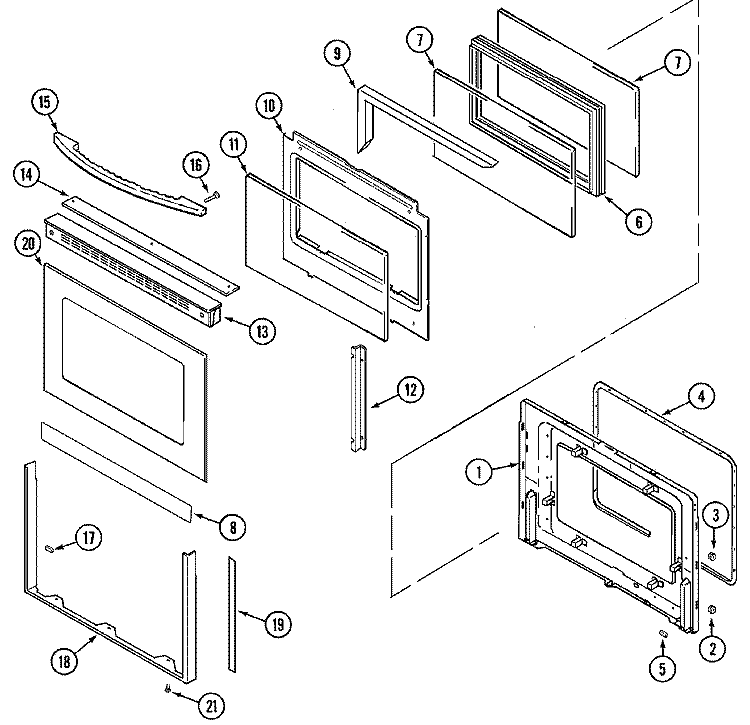 DOOR (LOWER) Diagram and Parts List for MER6550AAW  Maytag Range