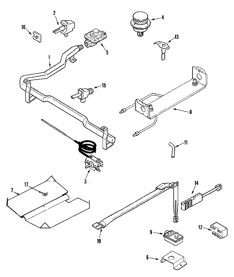 GAS CONTROLS Diagram and Parts List for PGR4405CDH  Maytag Range