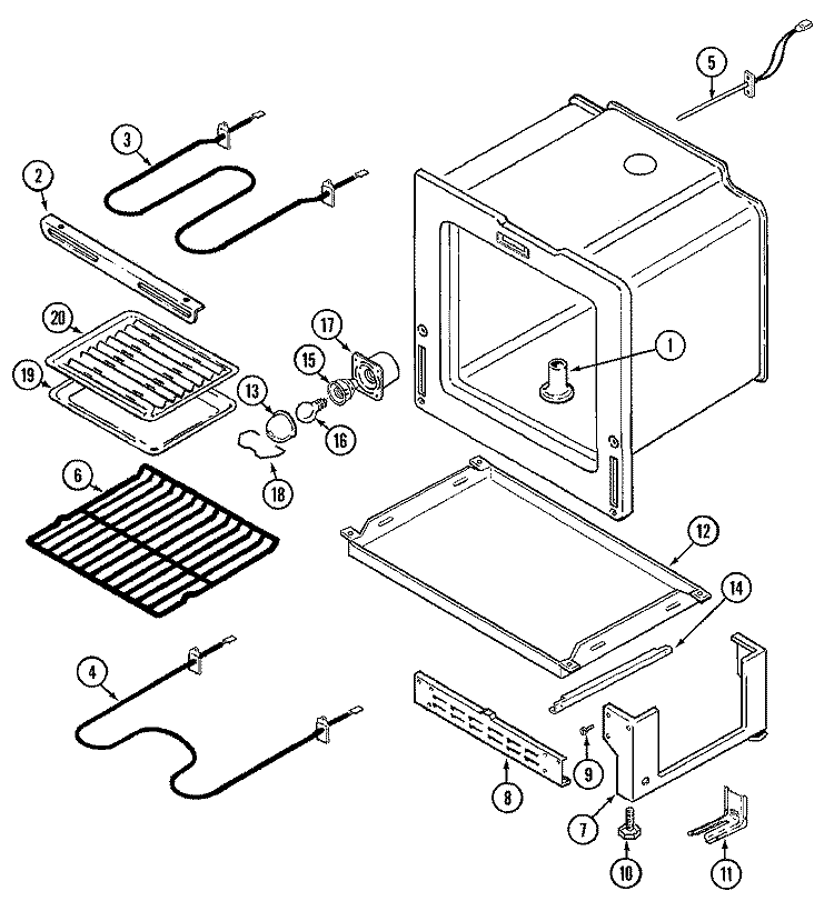 OVEN / BASE Diagram and Parts List for PER5509AAW  Maytag Range