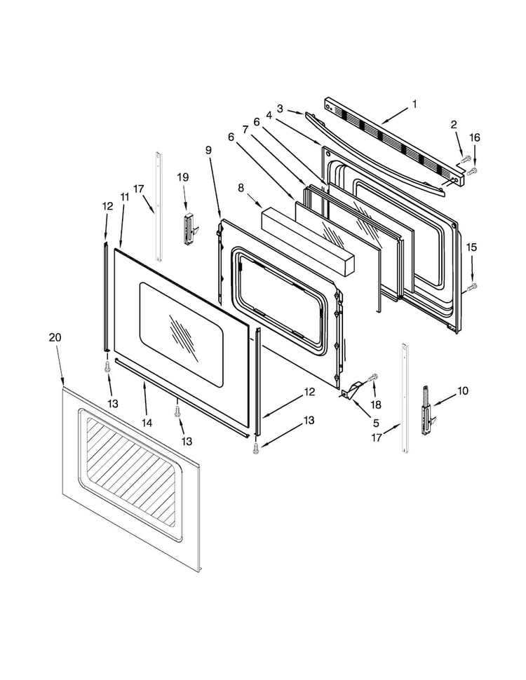 Door Parts Diagram and Parts List for ACR4303MEW0  Amana Range