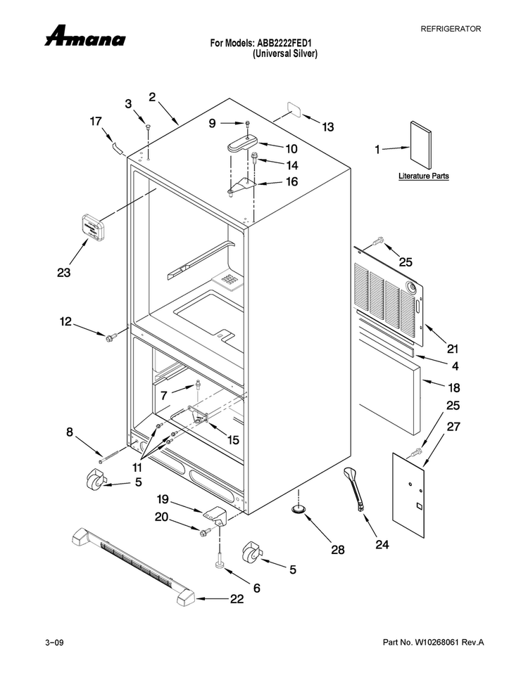 Cabinet Parts Diagram and Parts List for ABB2222FED1  Amana Refrigerator