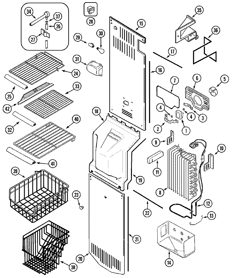 FREEZER COMPARTMENT Diagram and Parts List for MZ2727EEGW  Maytag Refrigerator