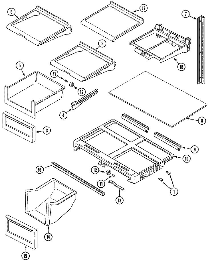 SHELVES & ACCESSORIES Diagram and Parts List for PTB2154FRQ  Maytag Refrigerator