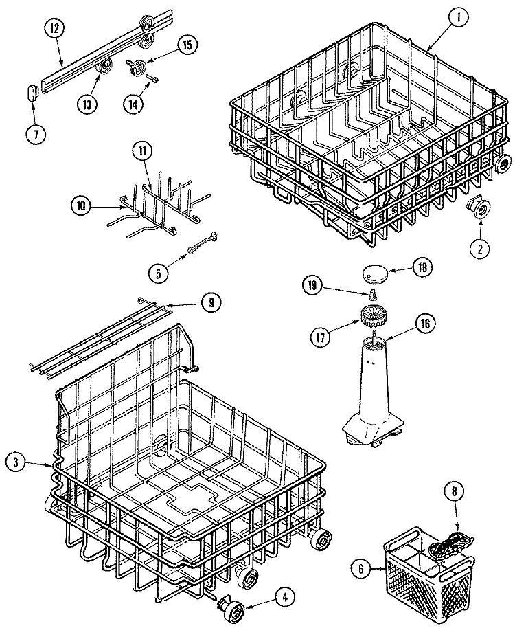 TRACK & RACK ASSEMBLY Diagram and Parts List for DWU6202AAE  Maytag Dishwasher