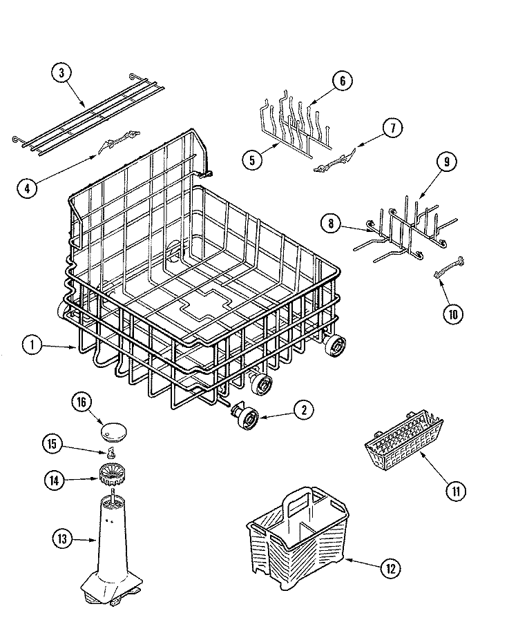 LOWER RACK ASSEMBLY Diagram and Parts List for MDB7130AWB  Maytag Dishwasher