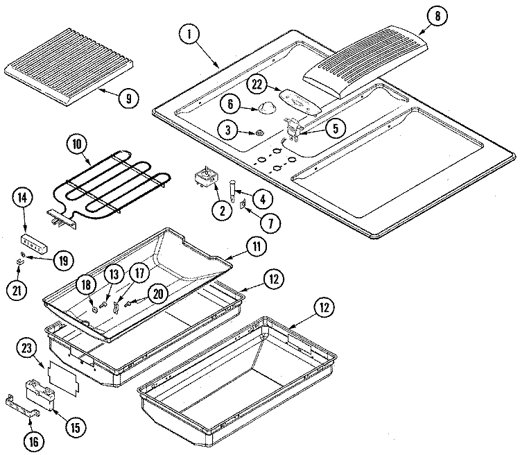 TOP ASSEMBLY Diagram and Parts List for JED8230ADS  Jenn-Air Cooktop