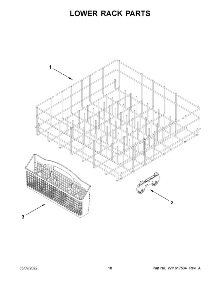 Lower Rack Parts Diagram and Parts List for ADB1400AGS2  Amana Dishwasher