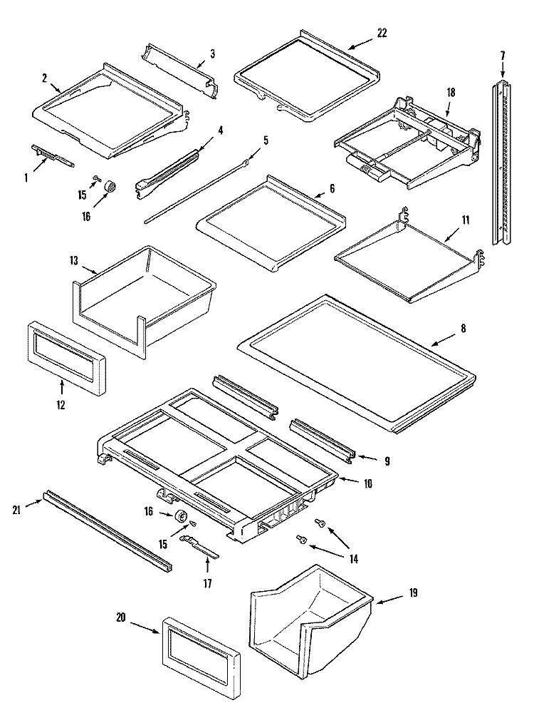 SHELVES & ACCESSORIES Diagram and Parts List for MTF2156GEB  Maytag Refrigerator
