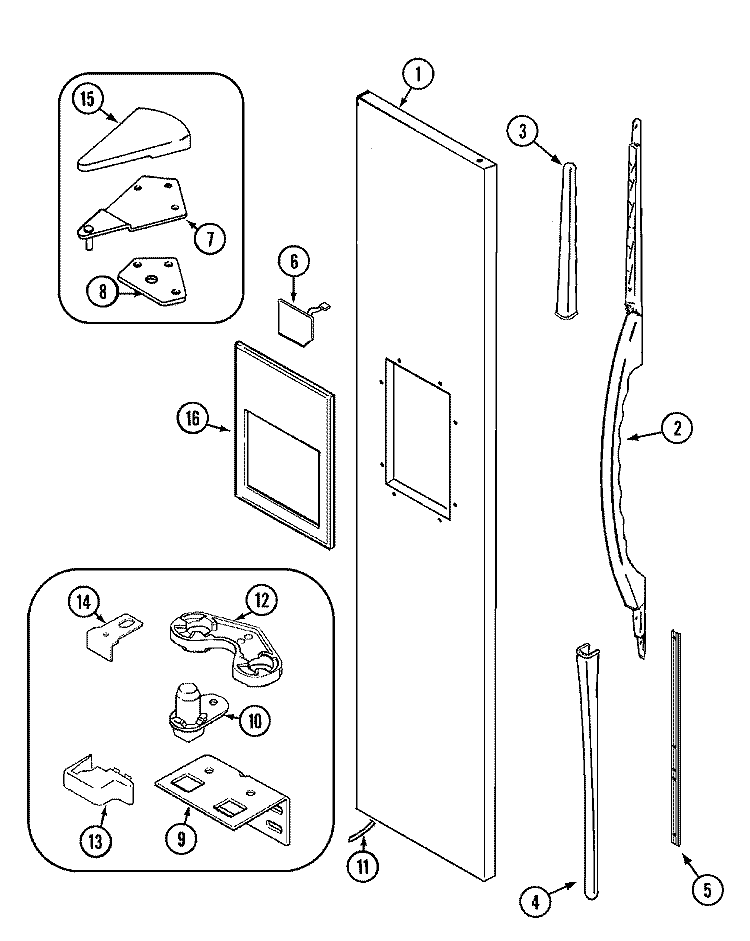 FREEZER OUTER DOOR Diagram and Parts List for MSD2957GEQ  Maytag Refrigerator
