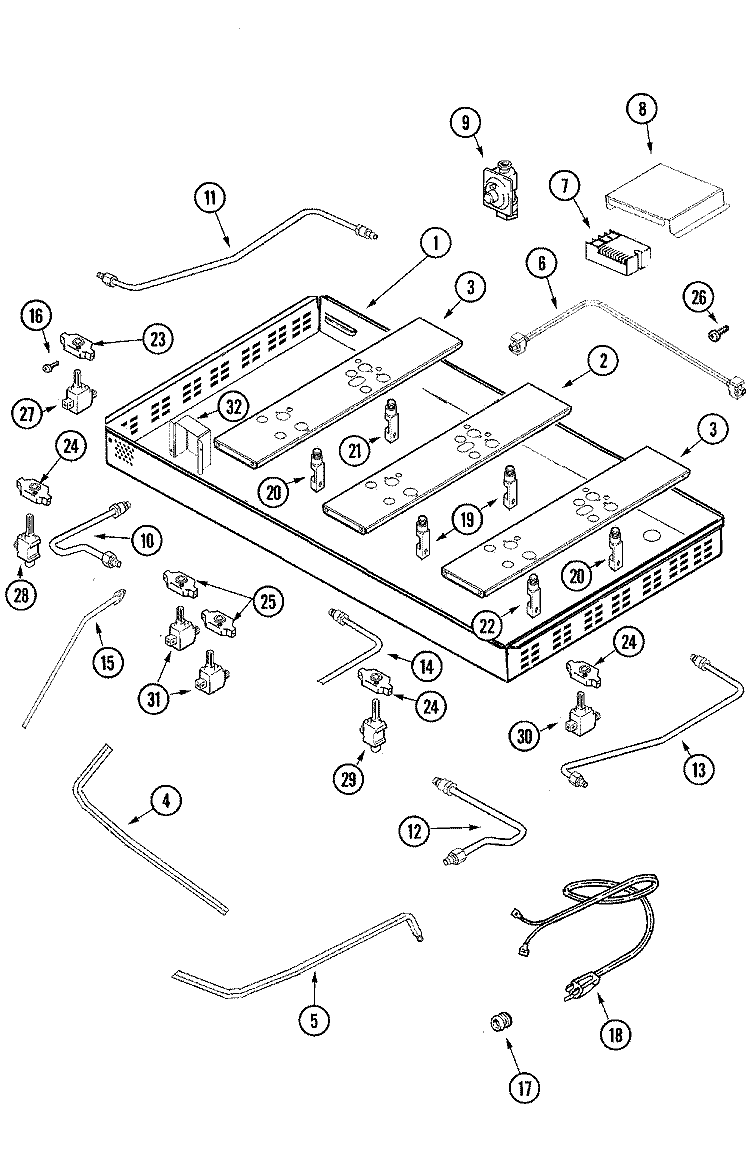 BODY Diagram and Parts List for JGC8645ADB  Jenn-Air Cooktop