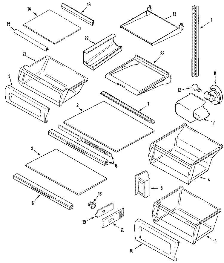 SHELVES & ACCESSORIES Diagram and Parts List for MSD2754GRW  Maytag Refrigerator