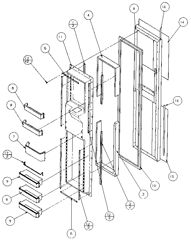 Freezer Door Diagram and Parts List for 36271-P1121802W  Amana Refrigerator