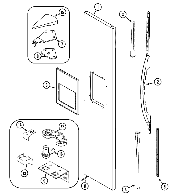 FREEZER OUTER DOOR Diagram and Parts List for MSD2445GRW  Maytag Refrigerator