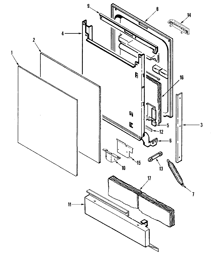 DOOR Diagram and Parts List for PDC3600AWX  Maytag Dishwasher