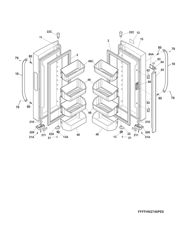 Fresh Food Door Diagram and Parts List for CFD28SDQS0  Crosley Refrigerator