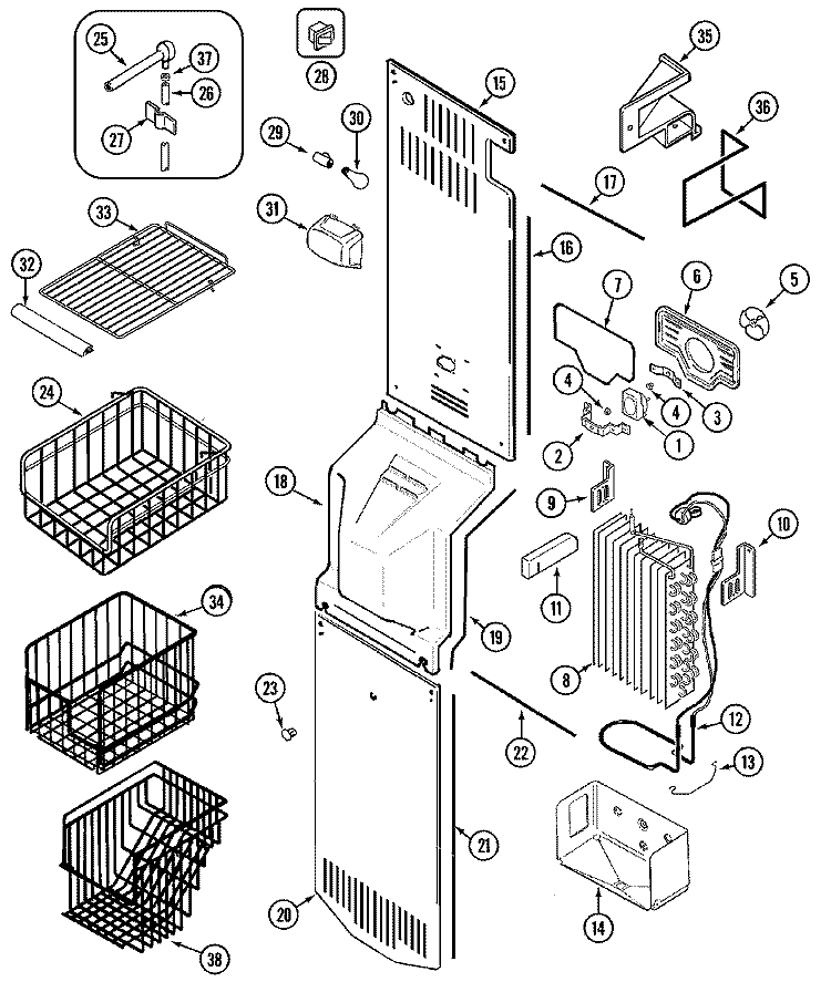 FREEZER COMPARTMENT Diagram and Parts List for MSD2656GEQ  Maytag Refrigerator