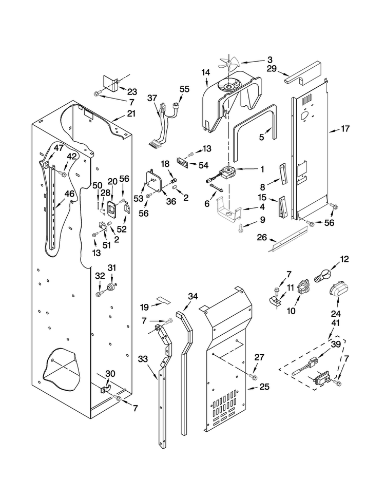 Freezer Liner And Air Flow Parts Diagram and Parts List for JS42SEDUDW00  Jenn-Air Refrigerator
