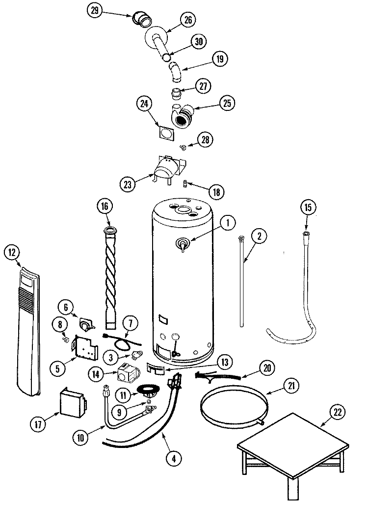 BODY Diagram and Parts List for HP41275PZ  Maytag Water Heater