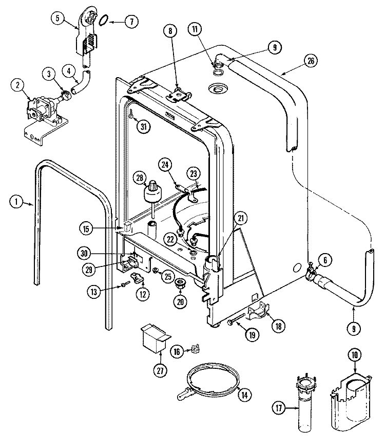 TUB Diagram and Parts List for PDC3600AWX  Maytag Dishwasher