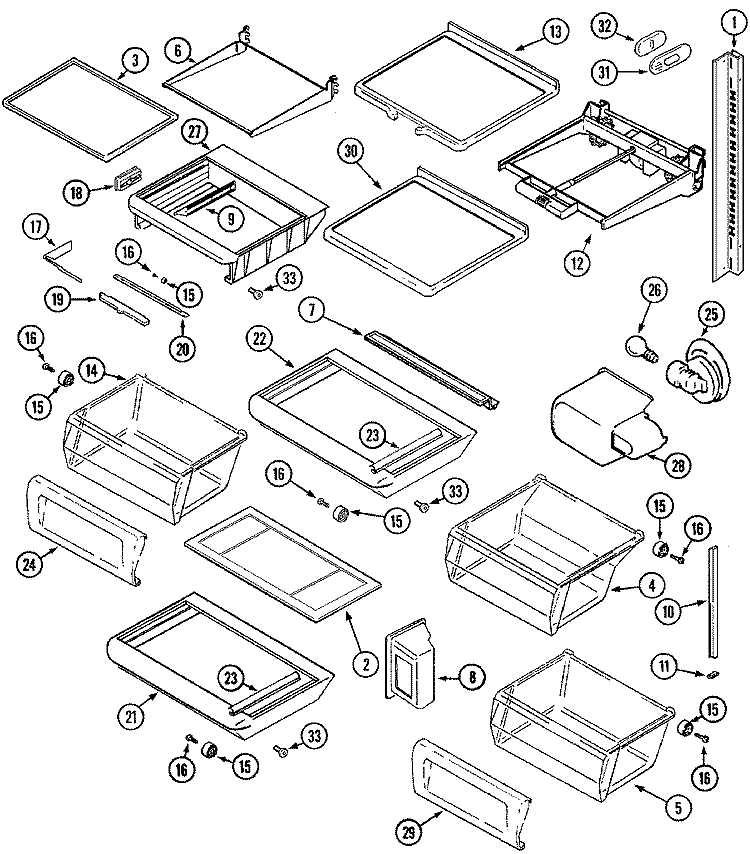 SHELVES & ACCESSORIES Diagram and Parts List for JCD2389GTW  Jenn-Air Refrigerator