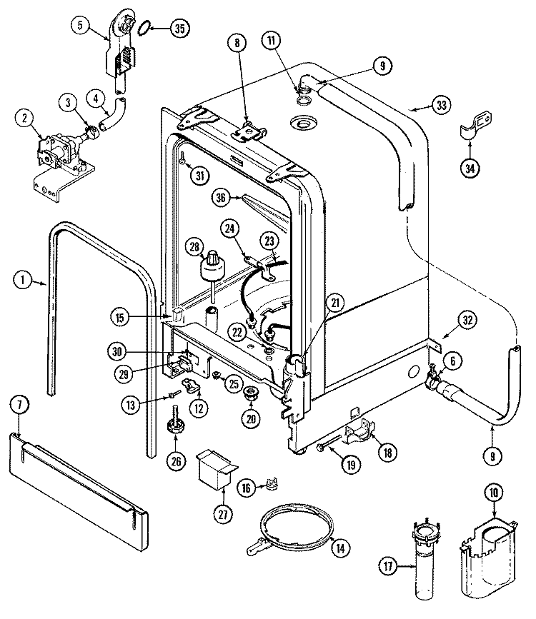 TUB Diagram and Parts List for CDU510V  Crosley Dishwasher