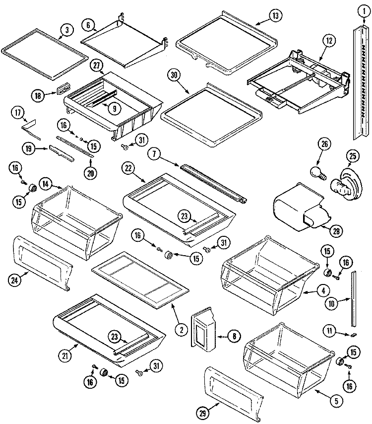 SHELVES & ACCESSORIES Diagram and Parts List for JSD2488DEW  Jenn-Air Refrigerator