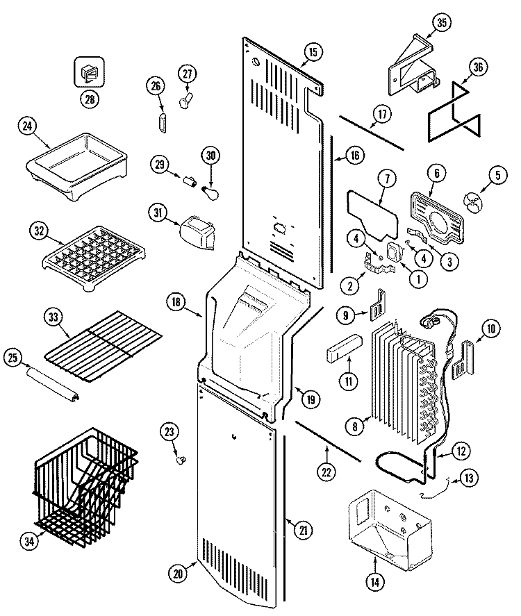 FREEZER COMPARTMENT Diagram and Parts List for JCB2388GTW  Jenn-Air Refrigerator