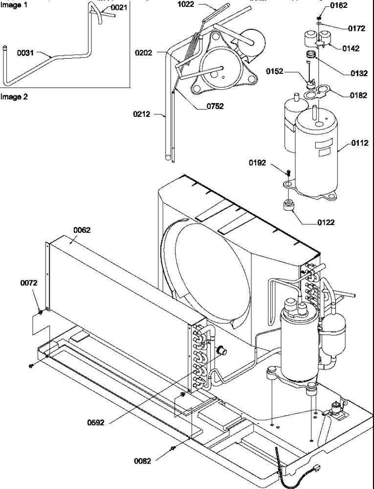 Compressor/Tubing Diagram and Parts List for PTC094A00HA P1214104R Amana Air Conditioner