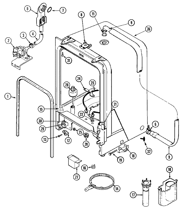 TUB Diagram and Parts List for MDC5100AWB  Maytag Dishwasher