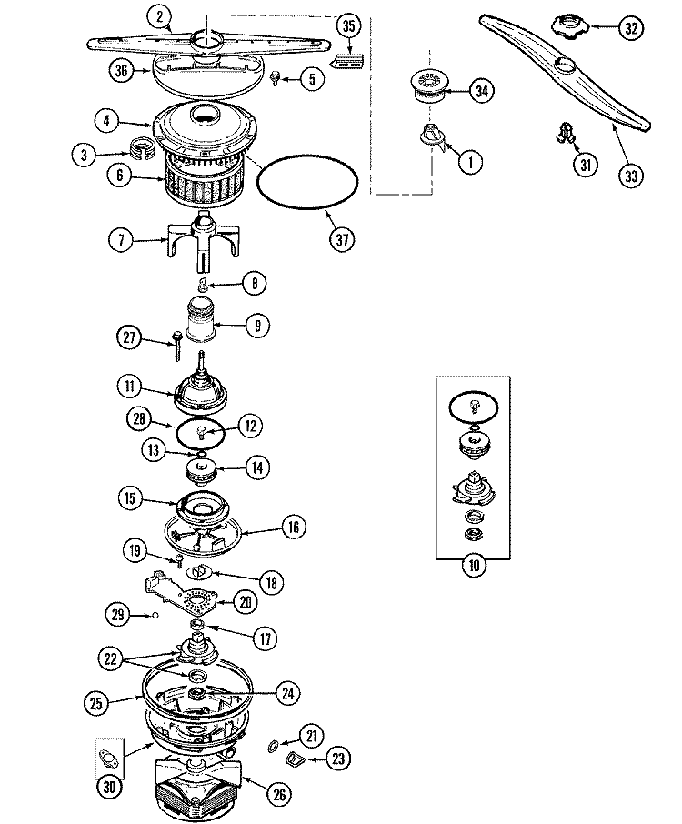 PUMP & MOTOR Diagram and Parts List for MDC5100AWB  Maytag Dishwasher