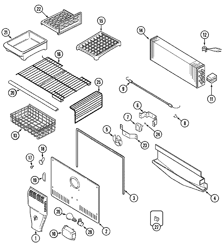 FREEZER COMPARTMENT Diagram and Parts List for MTB2156GEQ  Maytag Refrigerator