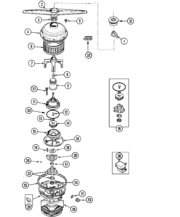 PUMP & MOTOR Diagram and Parts List for CDC610B  Crosley Dishwasher