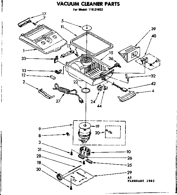 Base Assembly Diagram and Parts List for 11621822  Kenmore Canister Vacuum