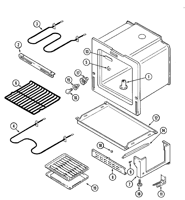 OVEN / BASE Diagram and Parts List for PER4305BAT  Maytag Range