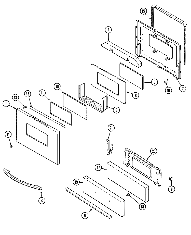 DOOR / DRAWER Diagram and Parts List for PGR4410CDQ  Maytag Range