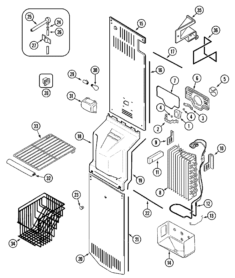 FREEZER COMPARTMENT Diagram and Parts List for MSD2654GRW  Maytag Refrigerator