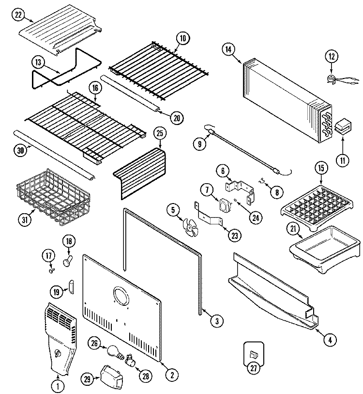 FREEZER COMPARTMENT Diagram and Parts List for MTB2656GEW  Maytag Refrigerator