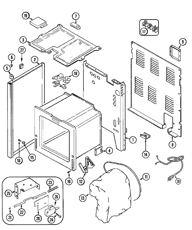 BODY Diagram and Parts List for MER5570BCW  Maytag Range