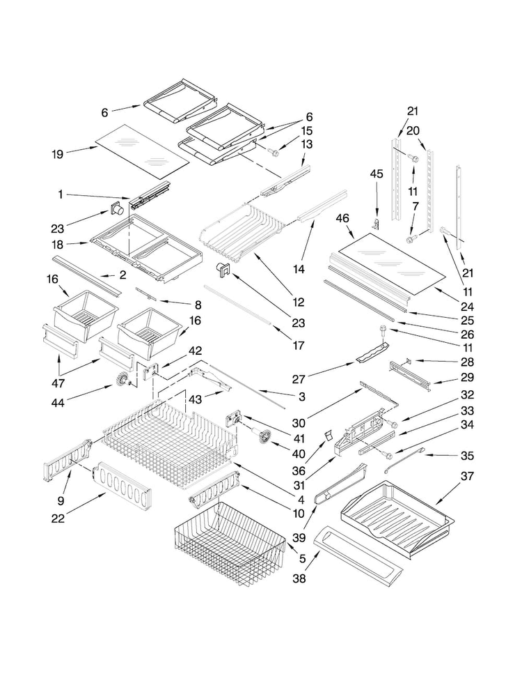Shelf Parts Diagram and Parts List for MFF2258VEM3  Maytag Refrigerator