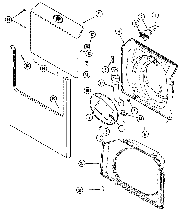 DOOR & FRONT PANEL Diagram and Parts List for MAH3000BGW  Maytag Washer