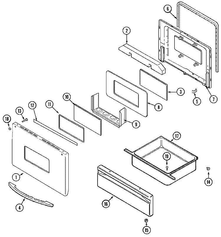 DOOR / DRAWER Diagram and Parts List for CE35110BCV  Crosley Range