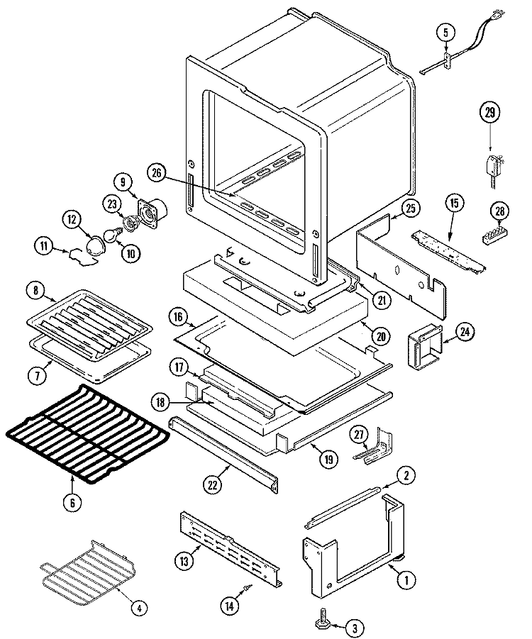 OVEN / BASE Diagram and Parts List for MGR5770BDW  Maytag Range